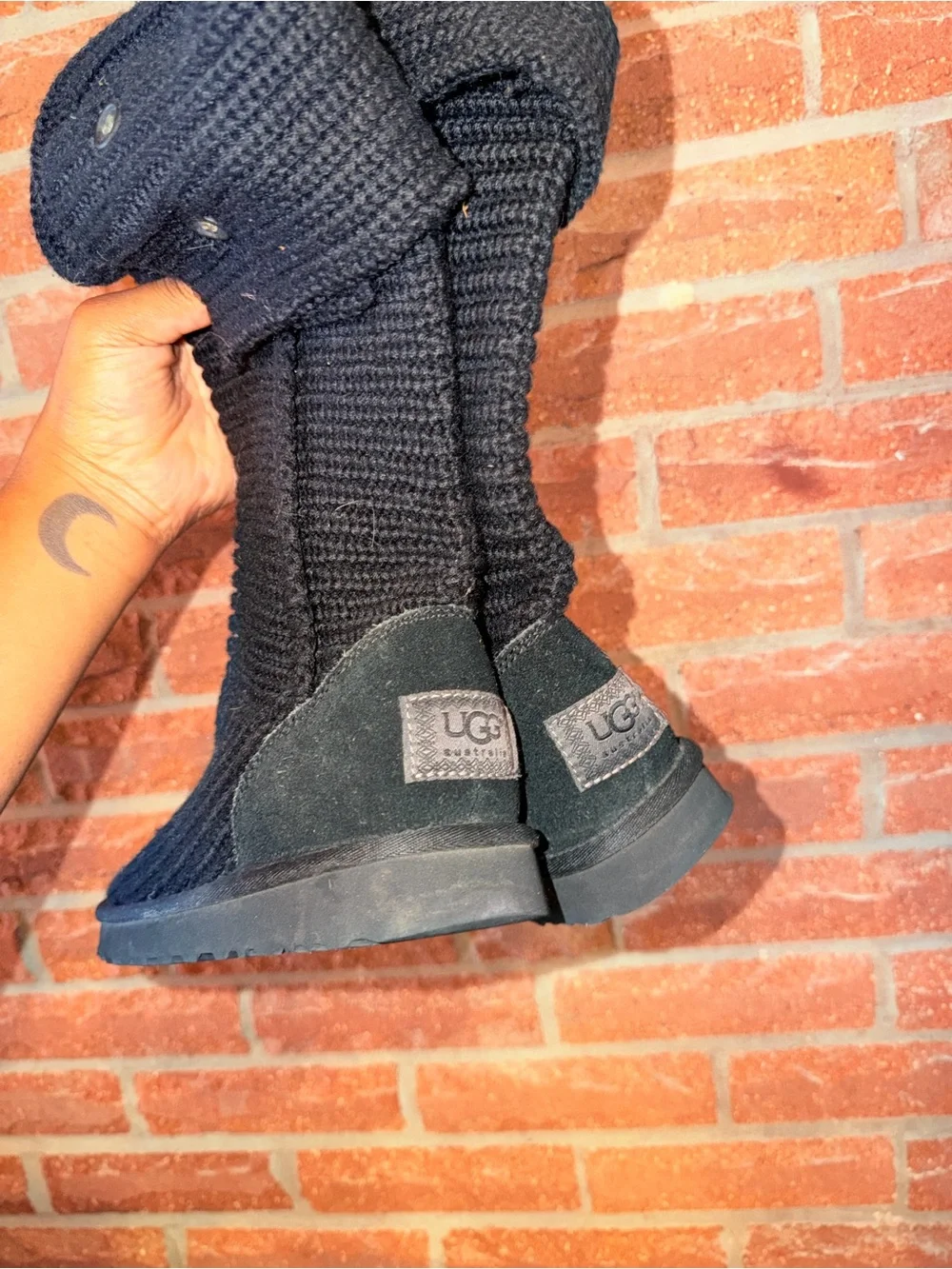 UGG Black Knit Cable-Style Tall Boots